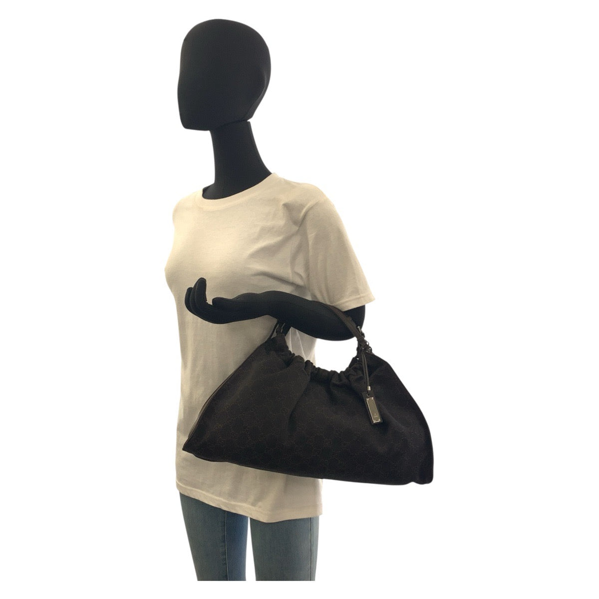 GUCCI Handbag 76554 GG canvas Brown Silver Metal