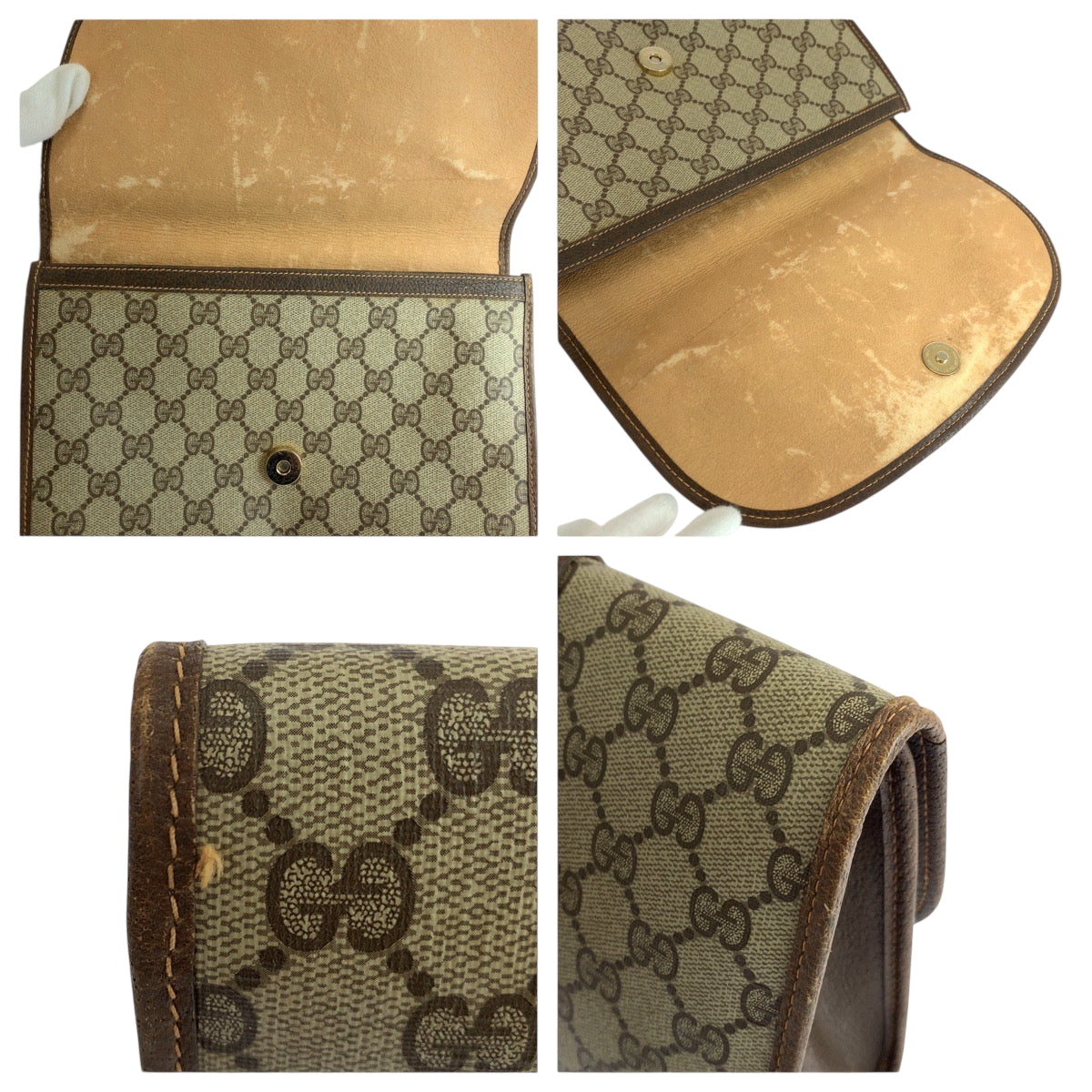 GUCCI Clutch bag 156 01 030 GG Supreme Canvas Beige brown Old Gucci Shelly Line