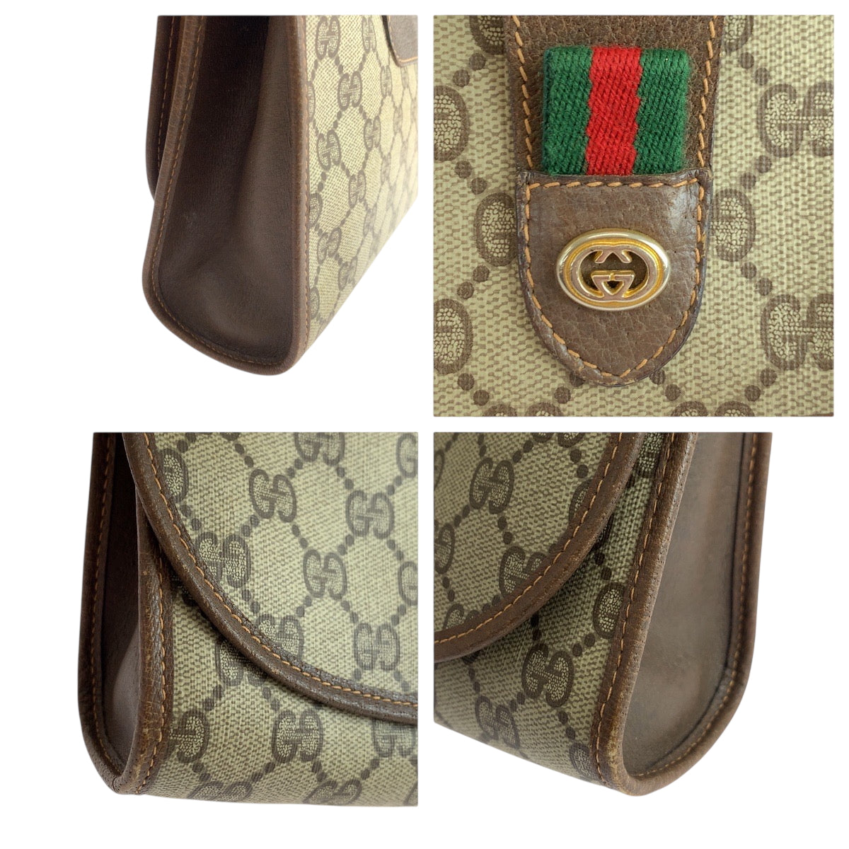 GUCCI Clutch bag 156 01 030 GG Supreme Canvas Beige brown Old Gucci Shelly Line