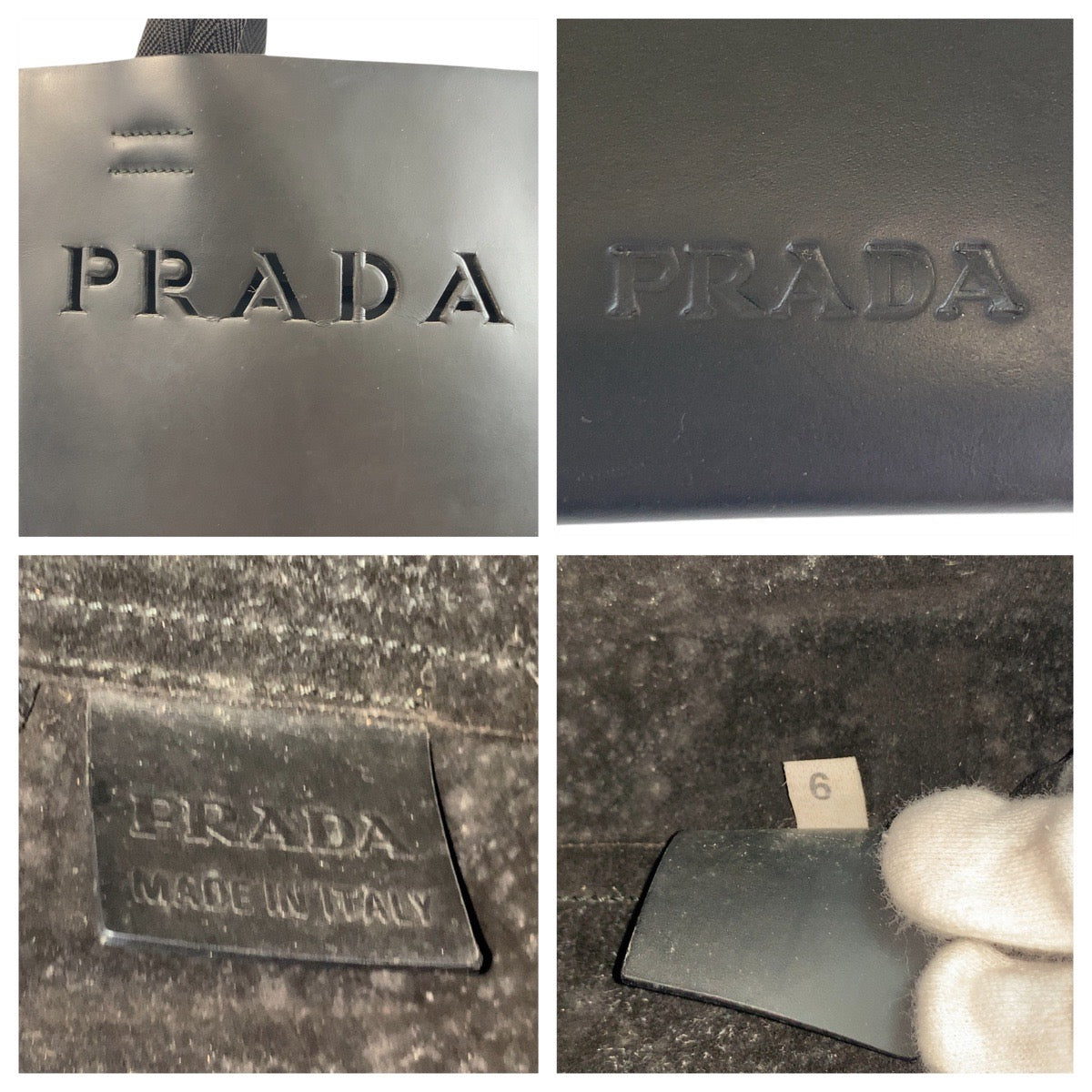 PRADA Tote Bag leather Black black Punching logo