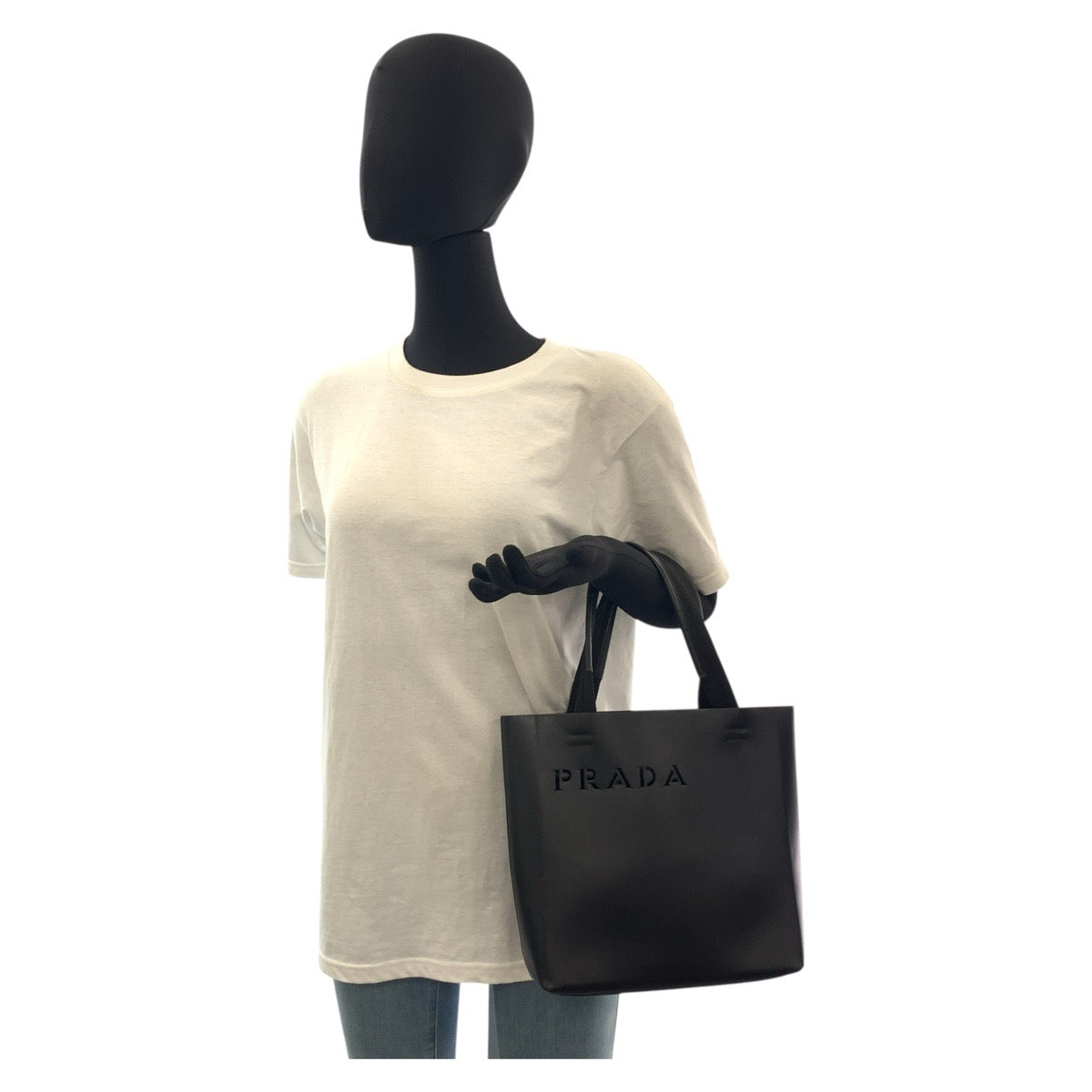PRADA Tote Bag leather Black black Punching logo