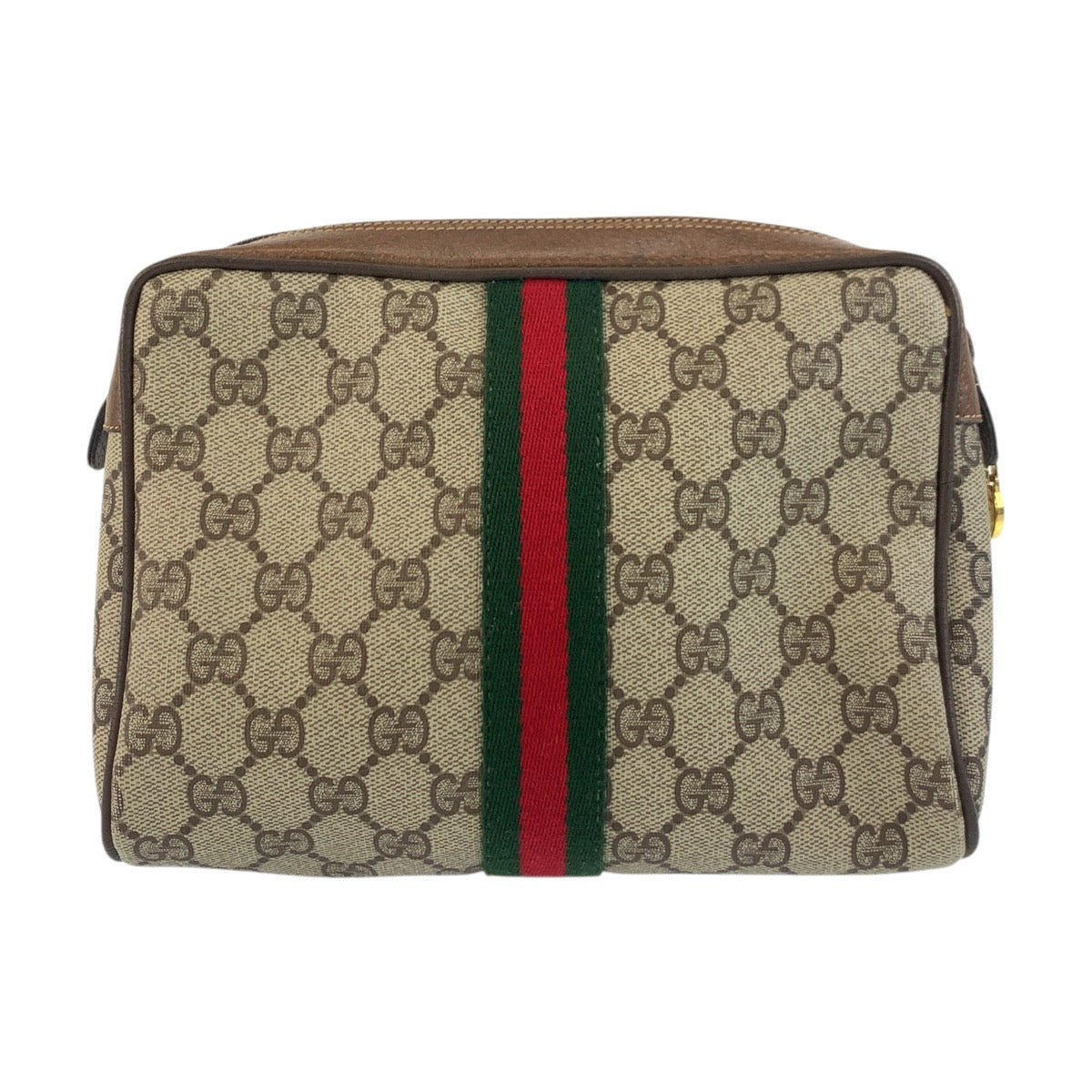 GUCCI Clutch bag 56 01 012 GG Supreme Canvas Beige Brown Gold Metal Sherry Line Old Gucci