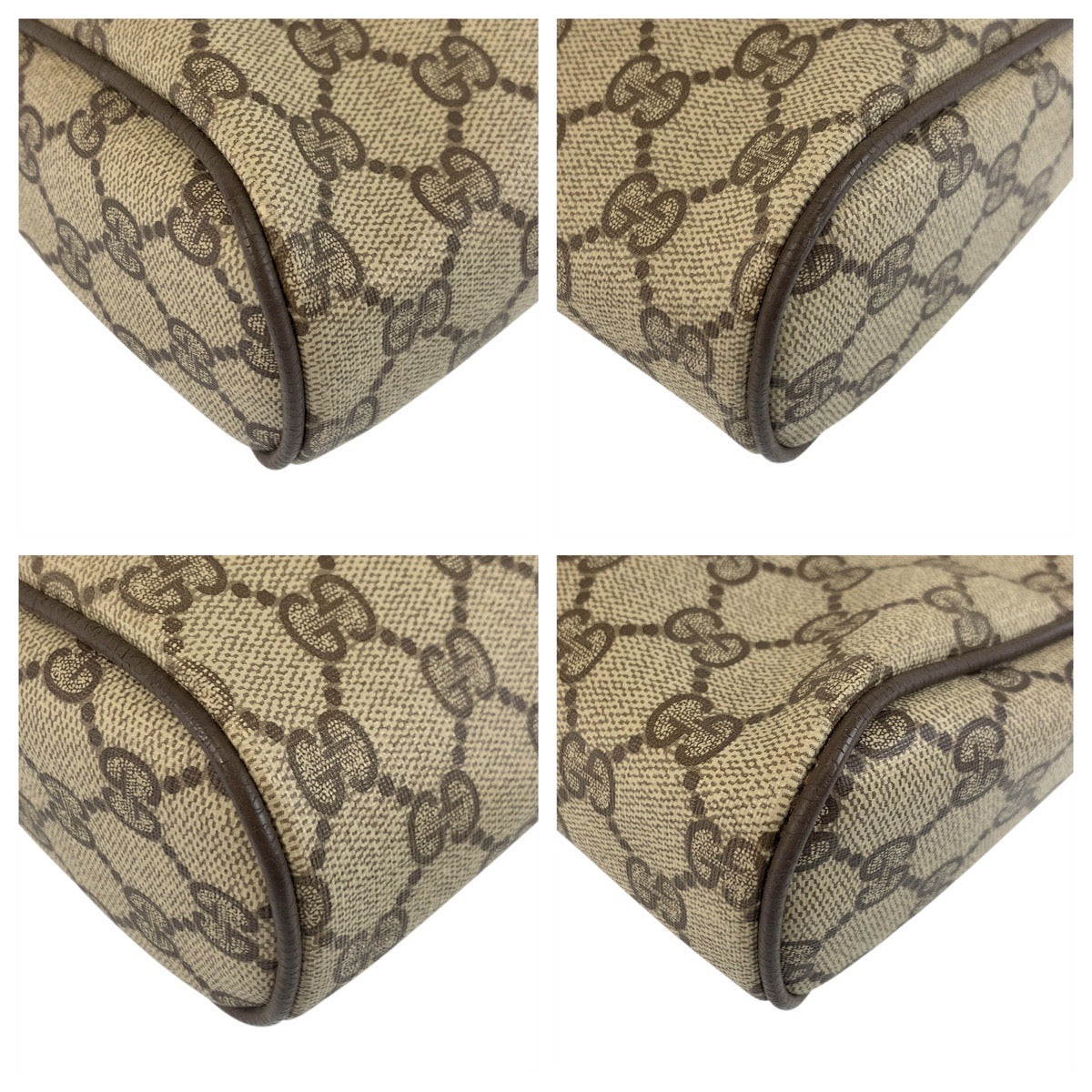 GUCCI Clutch bag 56 01 012 GG Supreme Canvas Beige Brown Gold Metal Sherry Line Old Gucci
