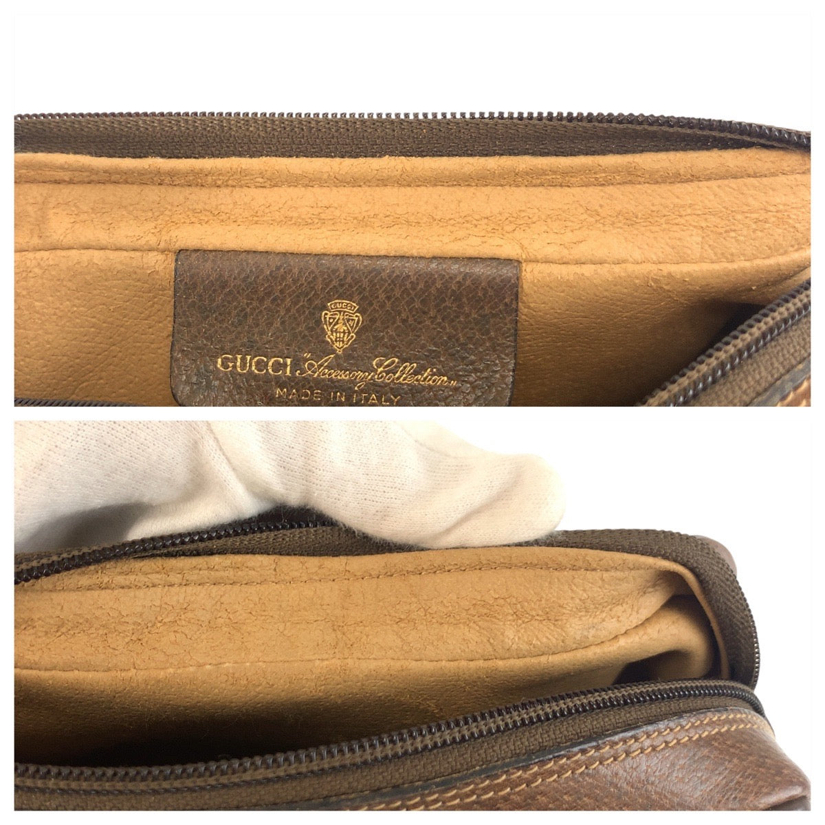 GUCCI Clutch bag 56 01 012 GG Supreme Canvas Beige Brown Gold Metal Sherry Line Old Gucci