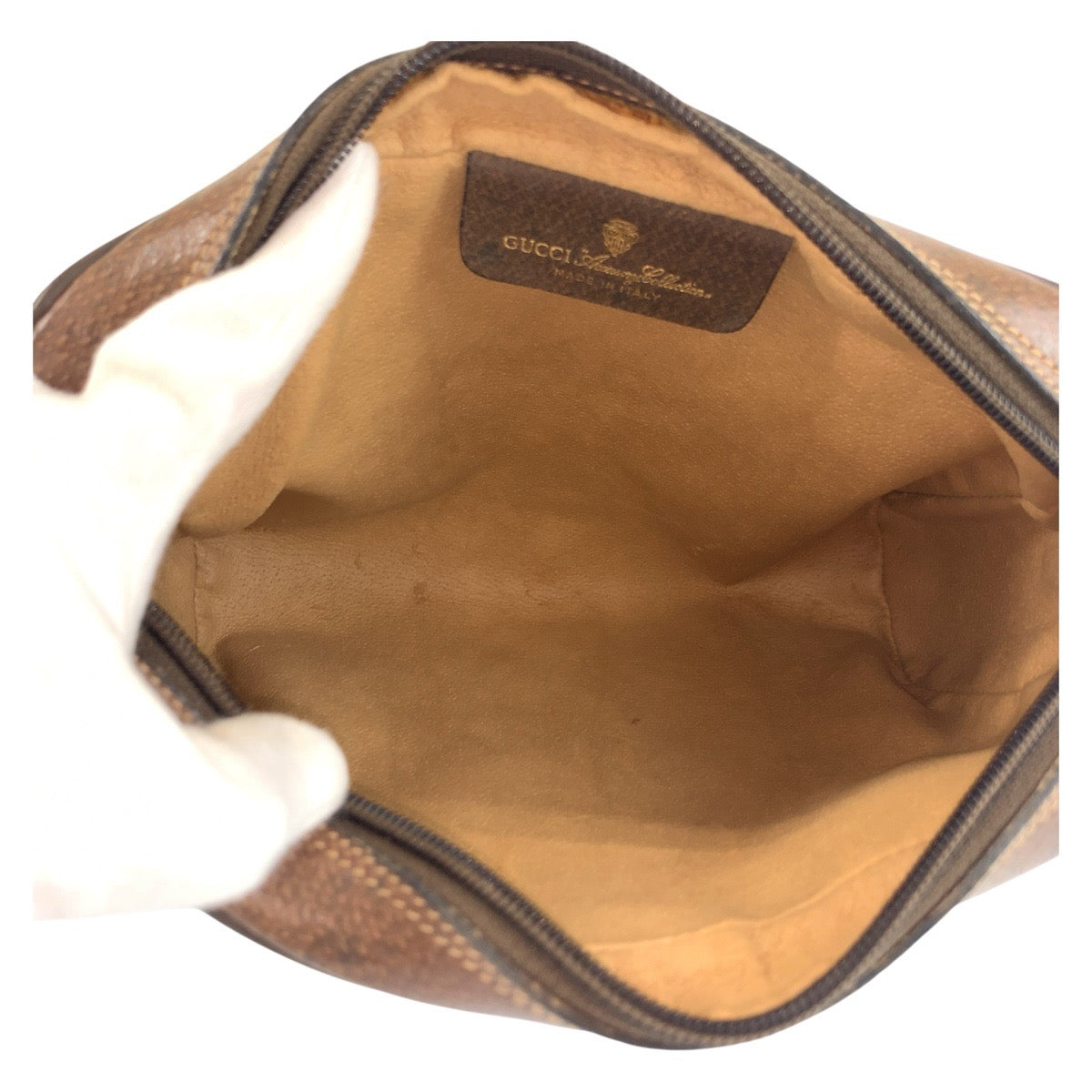 GUCCI Clutch bag 56 01 012 GG Supreme Canvas Beige Brown Gold Metal Sherry Line Old Gucci
