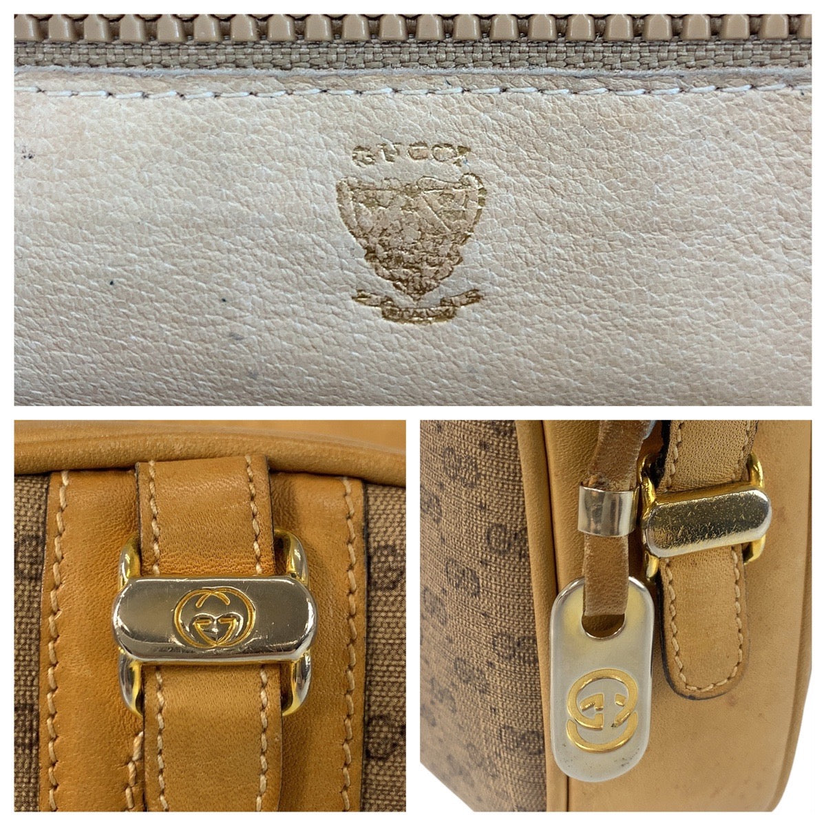 GUCCI Shoulder Bag PVC Beige Gold Metal Old Gucci Micro GG