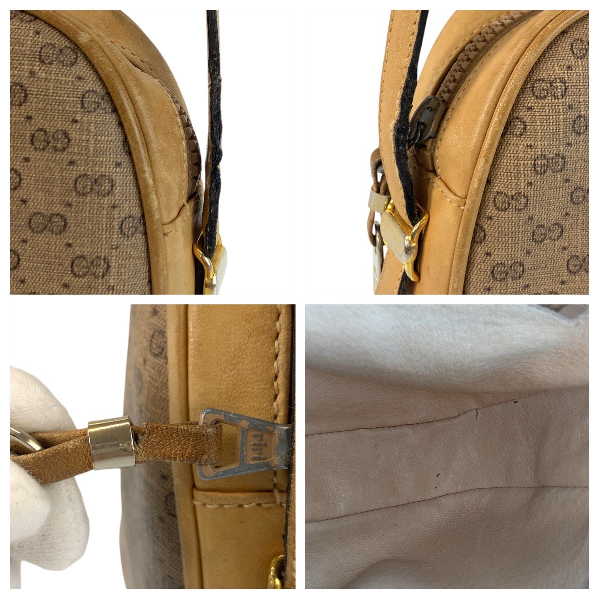 GUCCI Shoulder Bag PVC Beige Gold Metal Old Gucci Micro GG