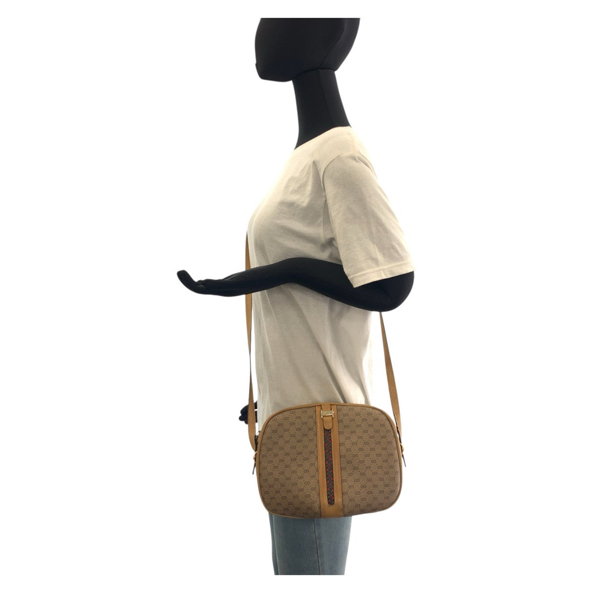 GUCCI Shoulder Bag PVC Beige Gold Metal Old Gucci Micro GG