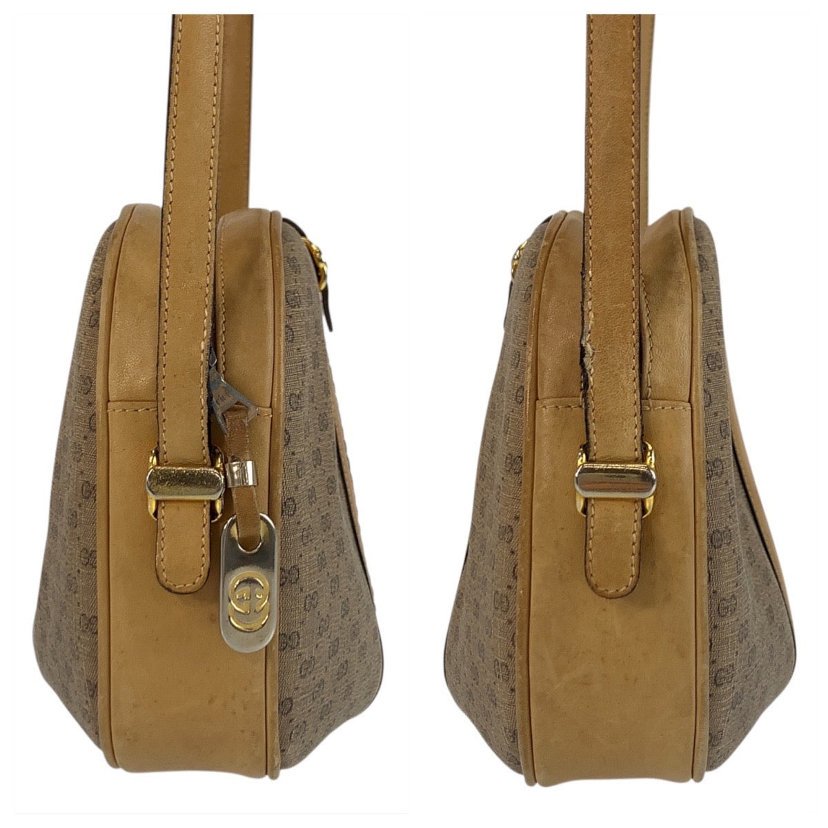GUCCI Shoulder Bag PVC Beige Gold Metal Old Gucci Micro GG