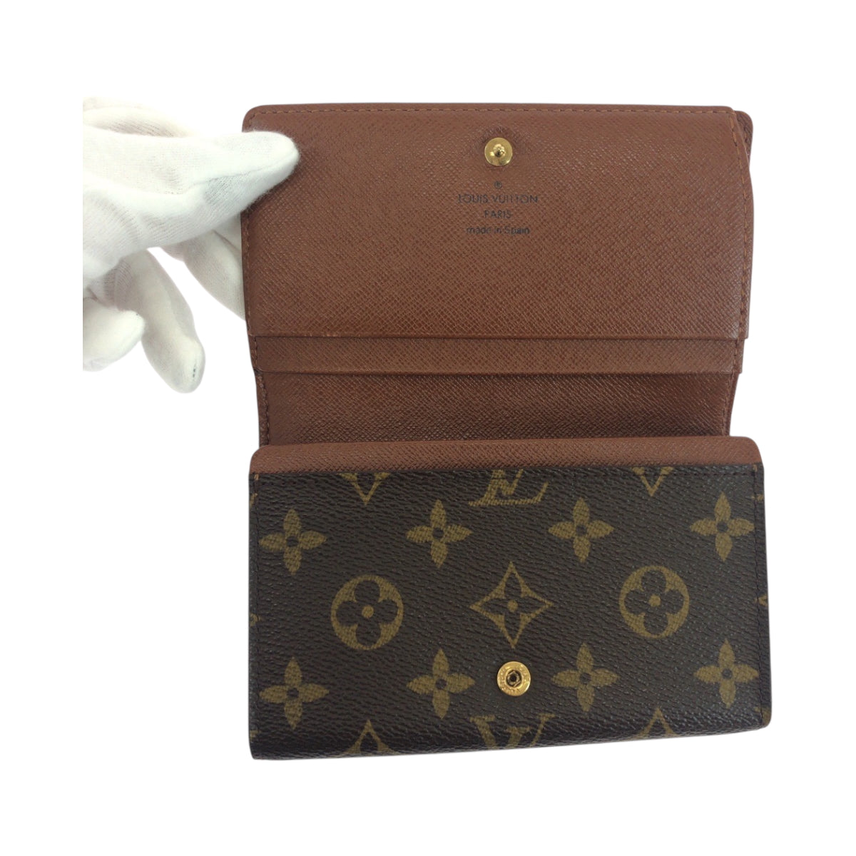 LOUIS VUITTON Bifold Wallet M61736 PVC Dark Brown Gold Metal Monogram Portefeuille Tresol