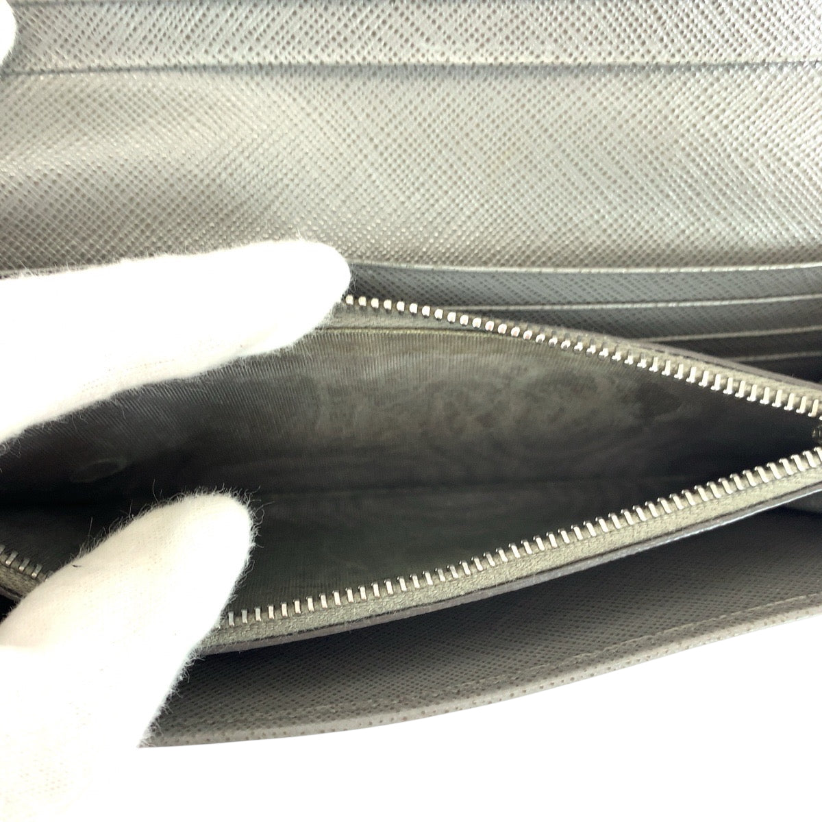 PRADA Long Wallet Purse 1MH132 leather Grey SilverMetal Safiano logo