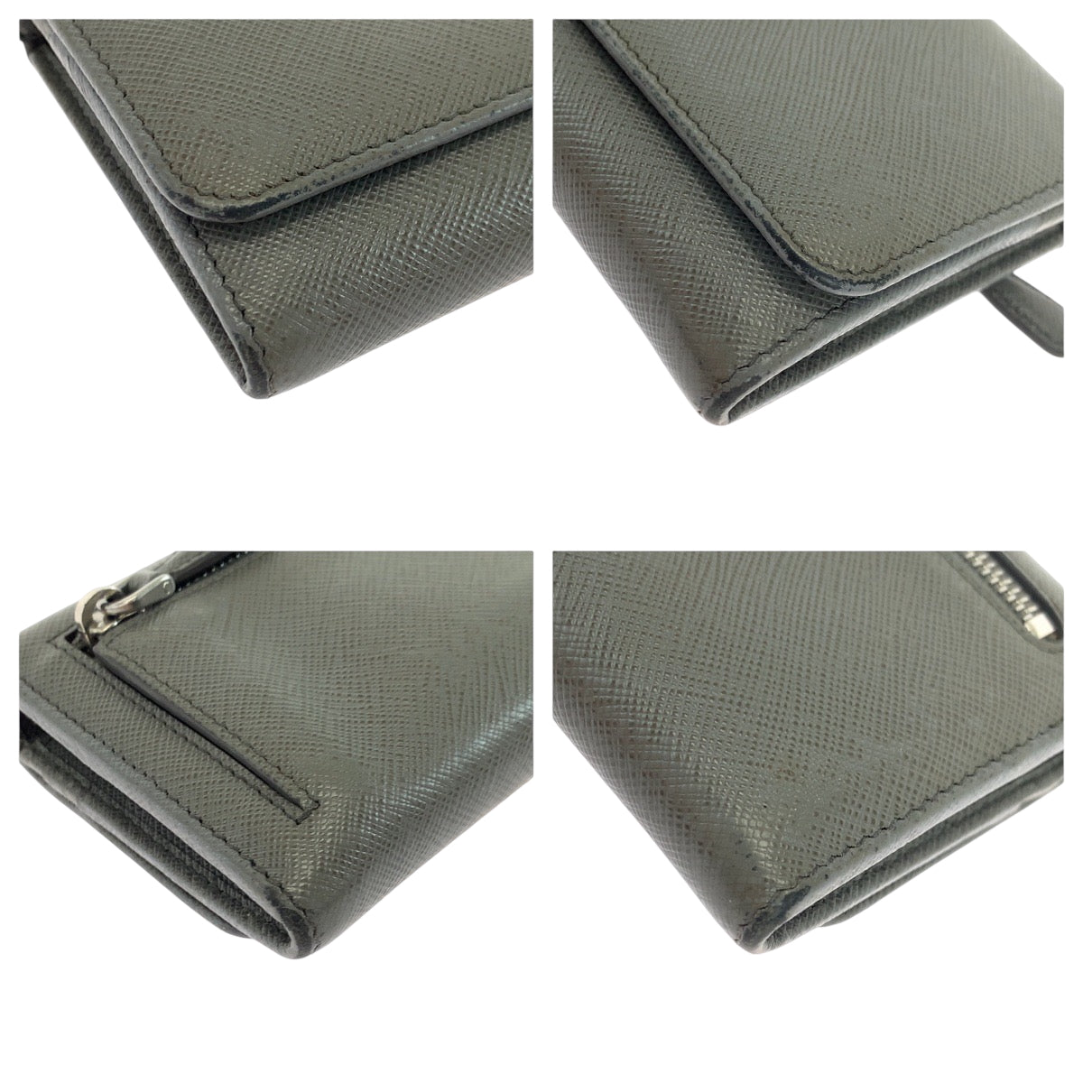 PRADA Long Wallet Purse 1MH132 leather Grey SilverMetal Safiano logo