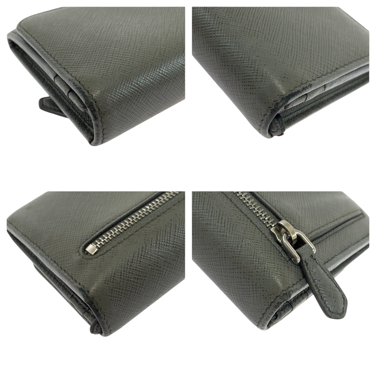 PRADA Long Wallet Purse 1MH132 leather Grey SilverMetal Safiano logo