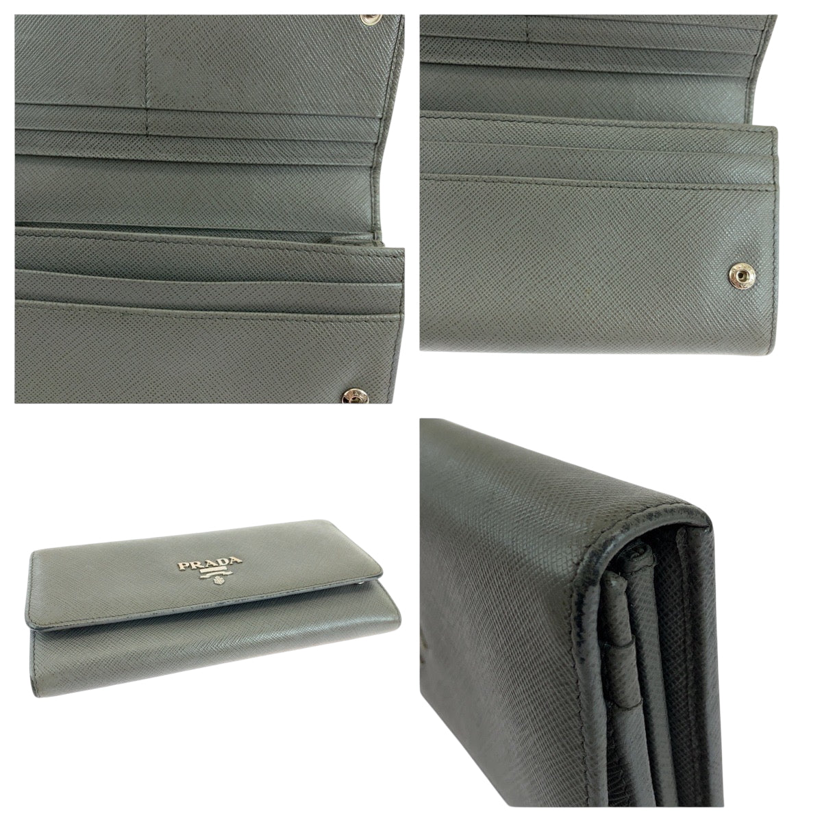 PRADA Long Wallet Purse 1MH132 leather Grey SilverMetal Safiano logo