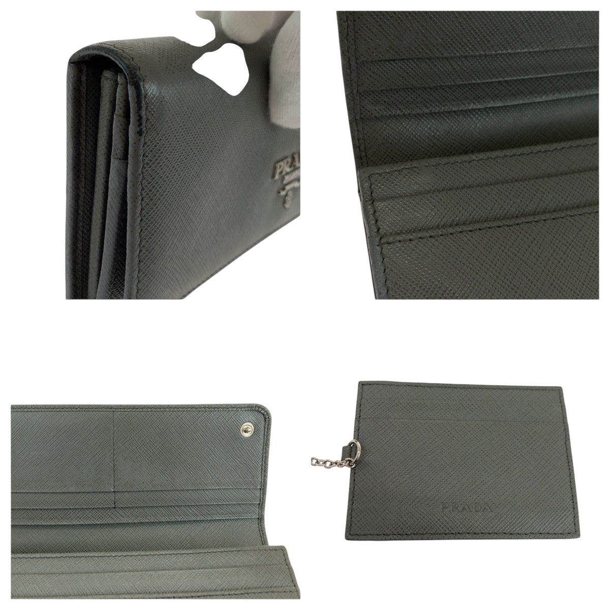 PRADA Long Wallet Purse 1MH132 leather Grey SilverMetal Safiano logo