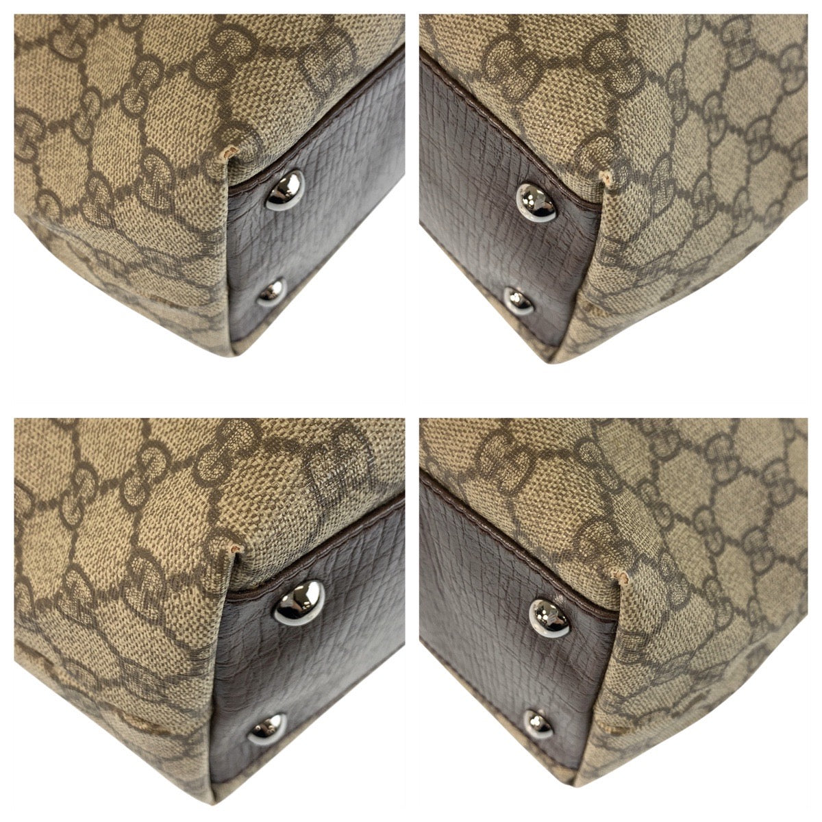 GUCCI Tote Bag 131220 GG Supreme Canvas Beige Brown SilverMetal