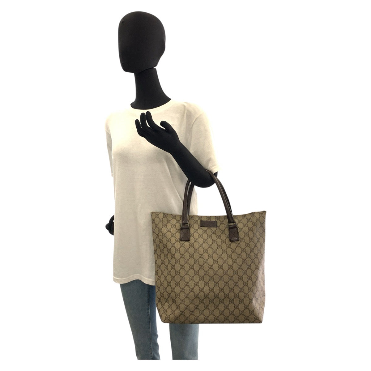 GUCCI Tote Bag 131220 GG Supreme Canvas Beige Brown SilverMetal