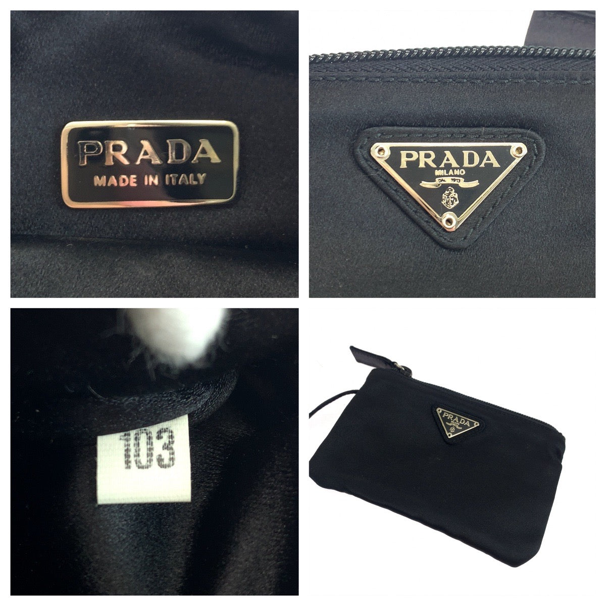 PRADA Tote Bag Nylon Black Silver Metal Tessuto Satin