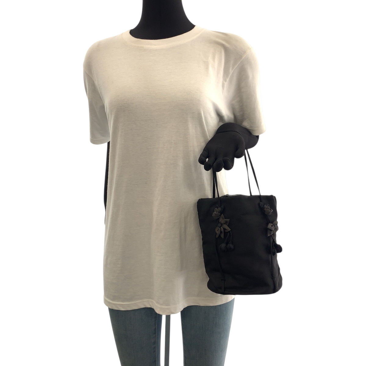 PRADA Tote Bag Nylon Black Silver Metal Tessuto Satin
