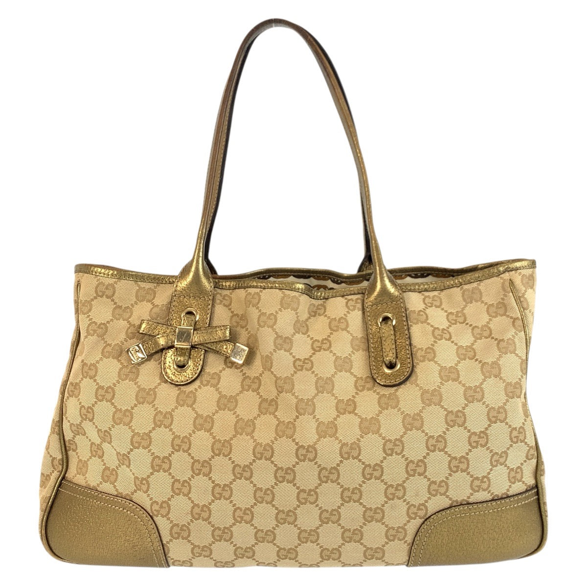 GUCCI Tote Bag 163805 GG canvas Beige gold Pretty