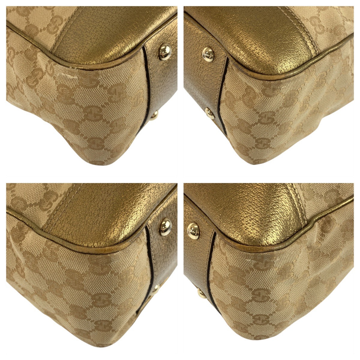 GUCCI Tote Bag 163805 GG canvas Beige gold Pretty