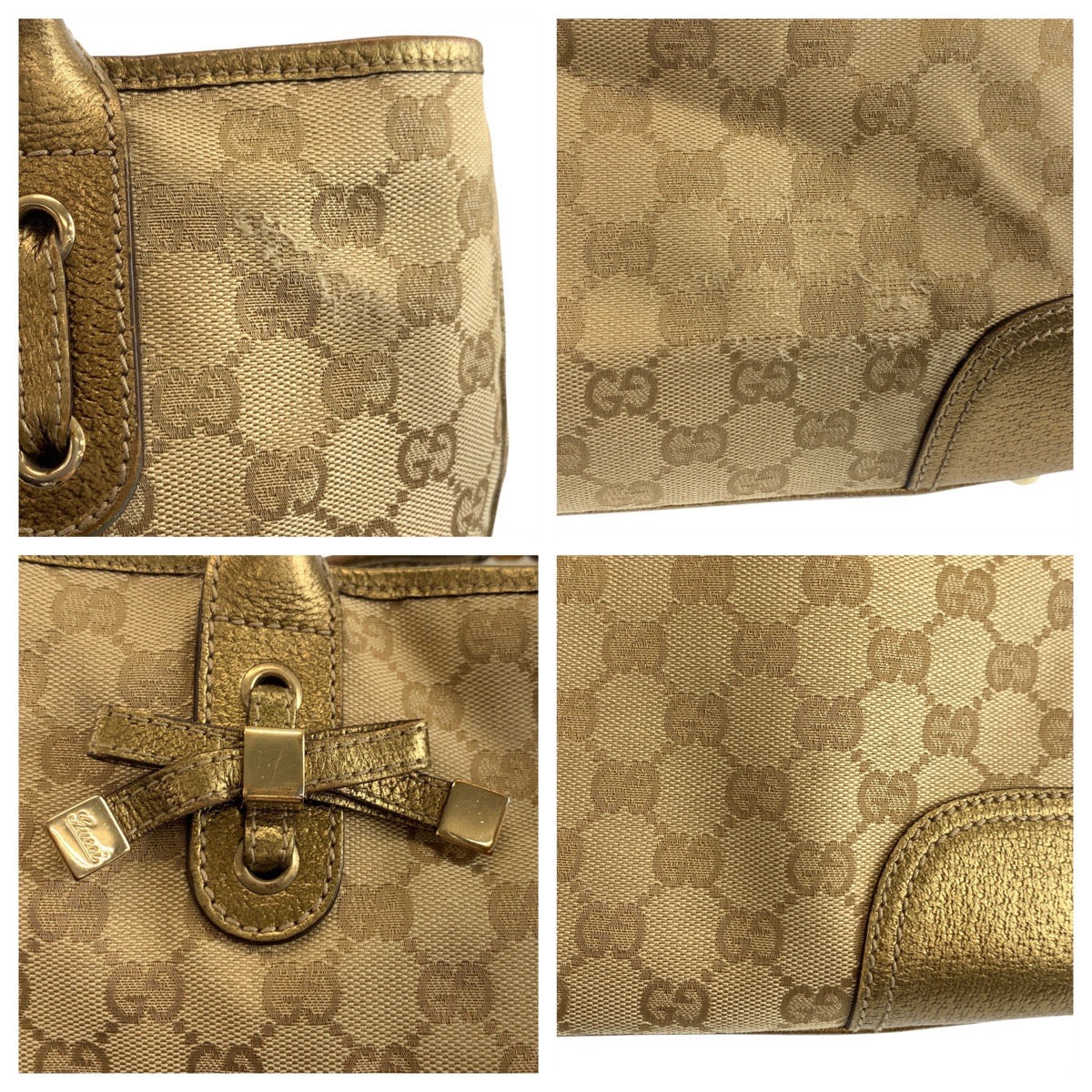 GUCCI Tote Bag 163805 GG canvas Beige gold Pretty