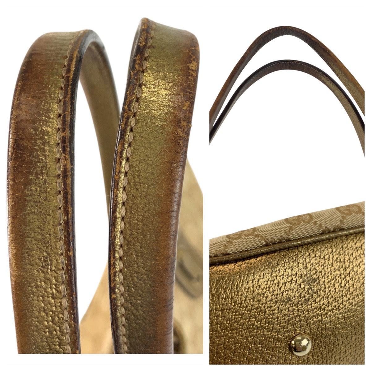 GUCCI Tote Bag 163805 GG canvas Beige gold Pretty