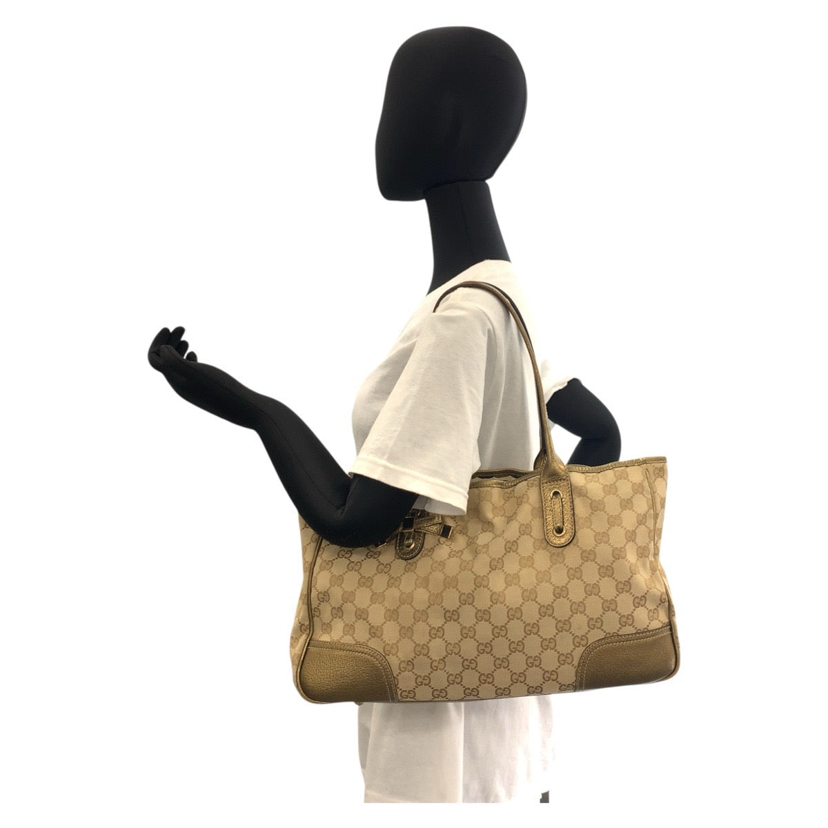 GUCCI Tote Bag 163805 GG canvas Beige gold Pretty