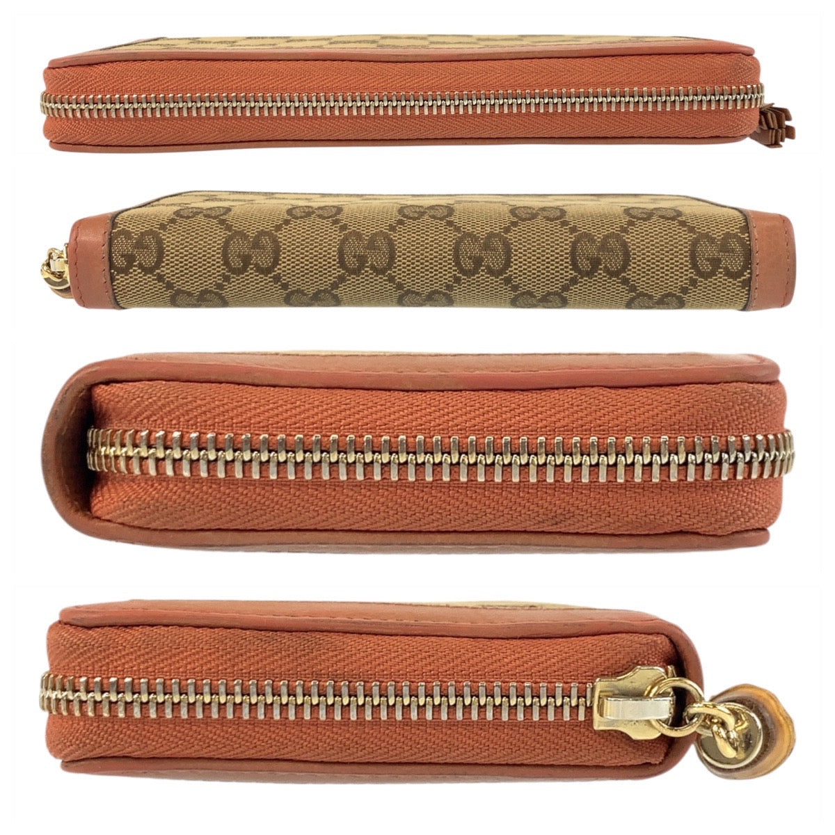 GUCCI Long Wallet Purse 224253 GG canvas Beige Pink Gold Metal Bamboo
