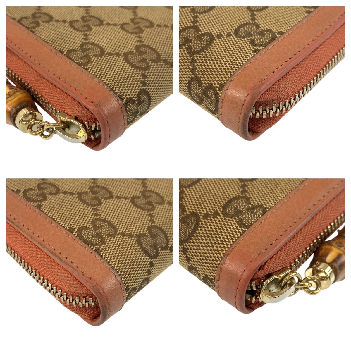 GUCCI Long Wallet Purse 224253 GG canvas Beige Pink Gold Metal Bamboo