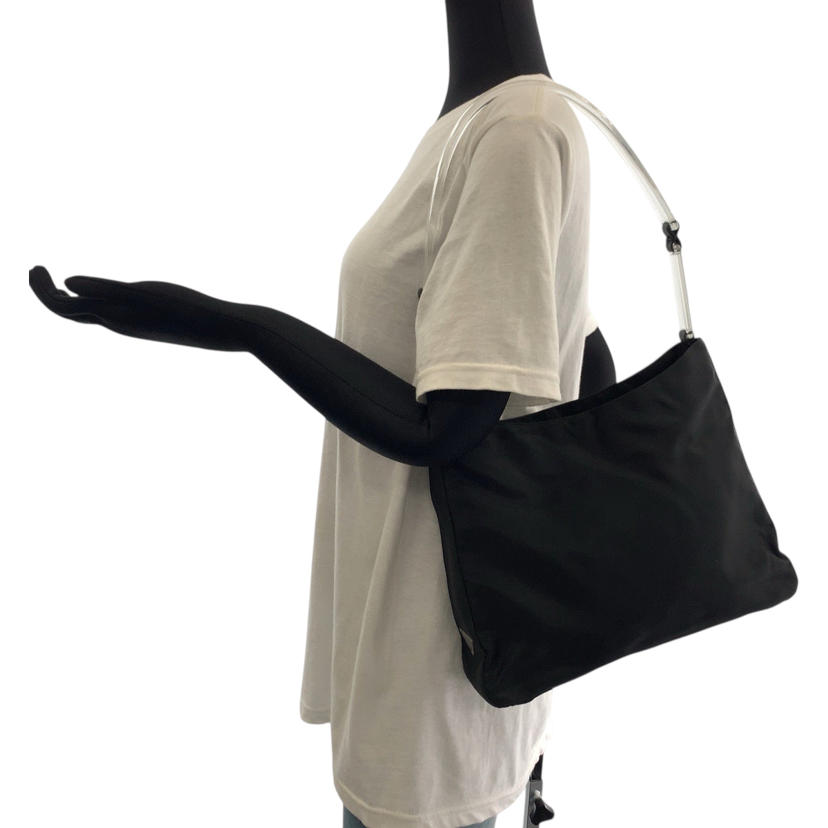 PRADA Shoulder Bag Nylon Black Silver Metal Test Triangle With logo