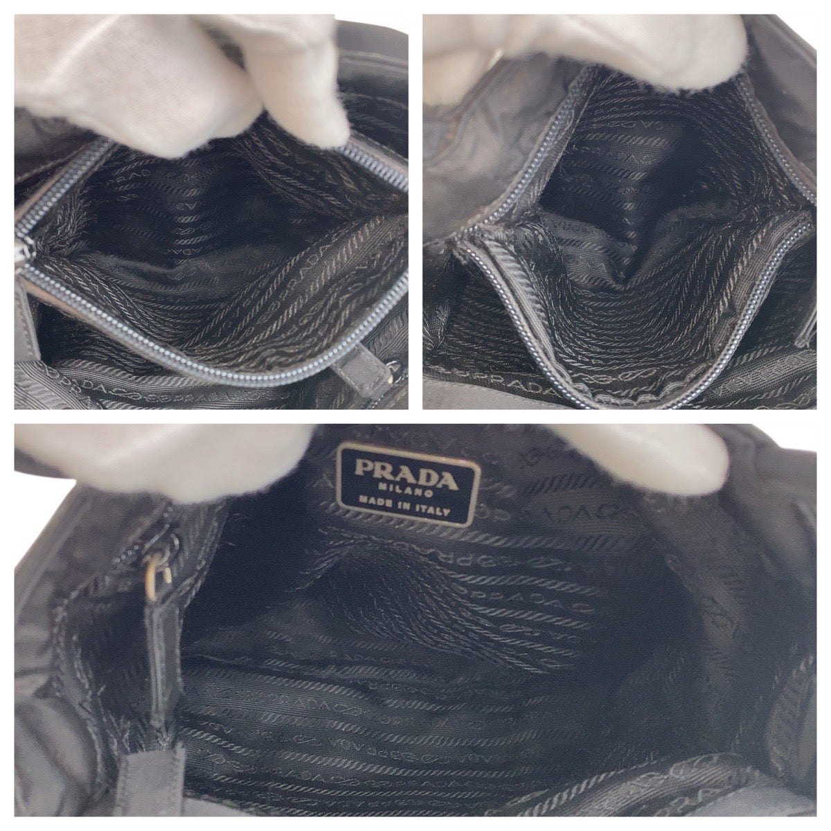 PRADA Tote Bag Nylon Black SilverMetal Test Triangle With logo