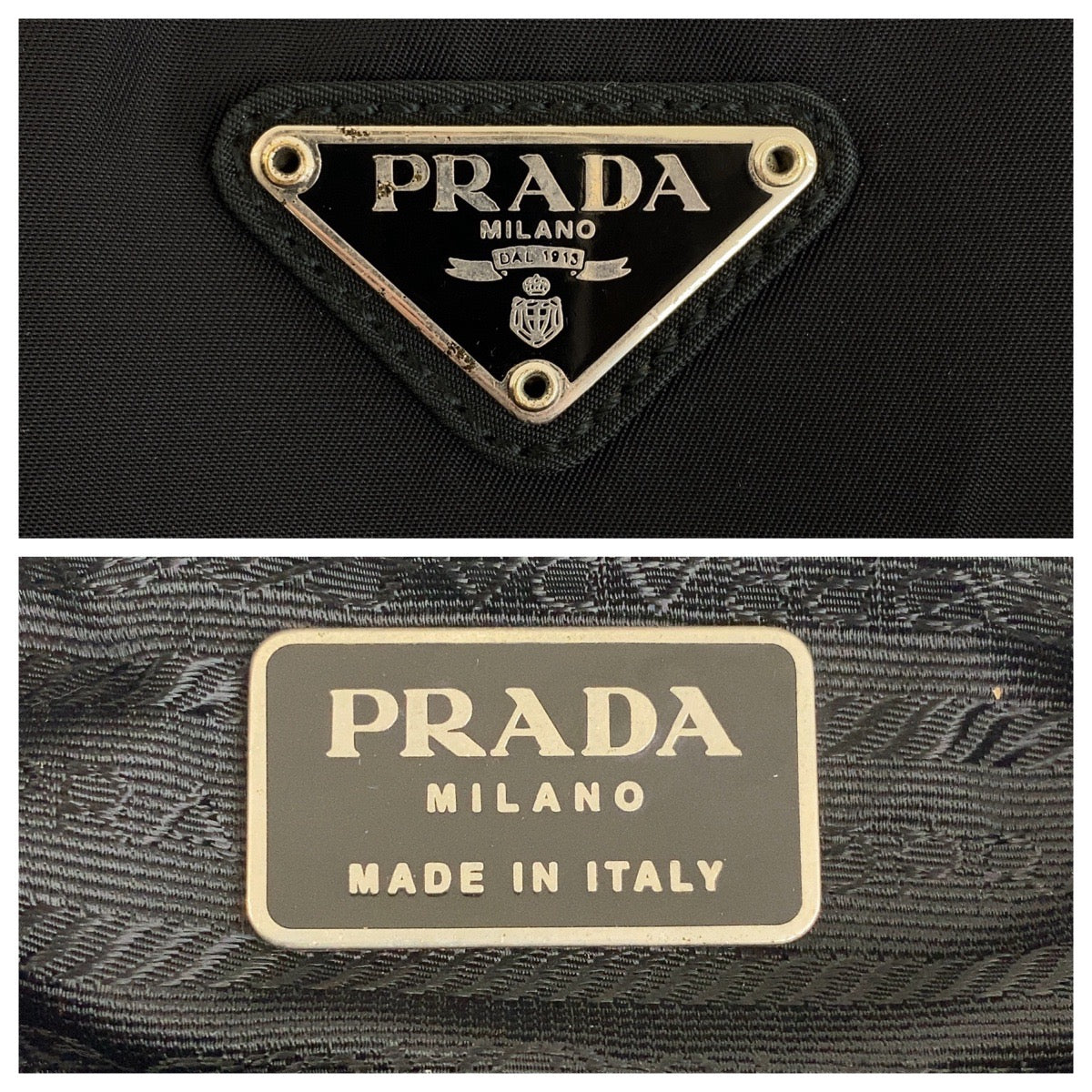 PRADA Tote Bag Nylon Black SilverMetal Test Triangle With logo