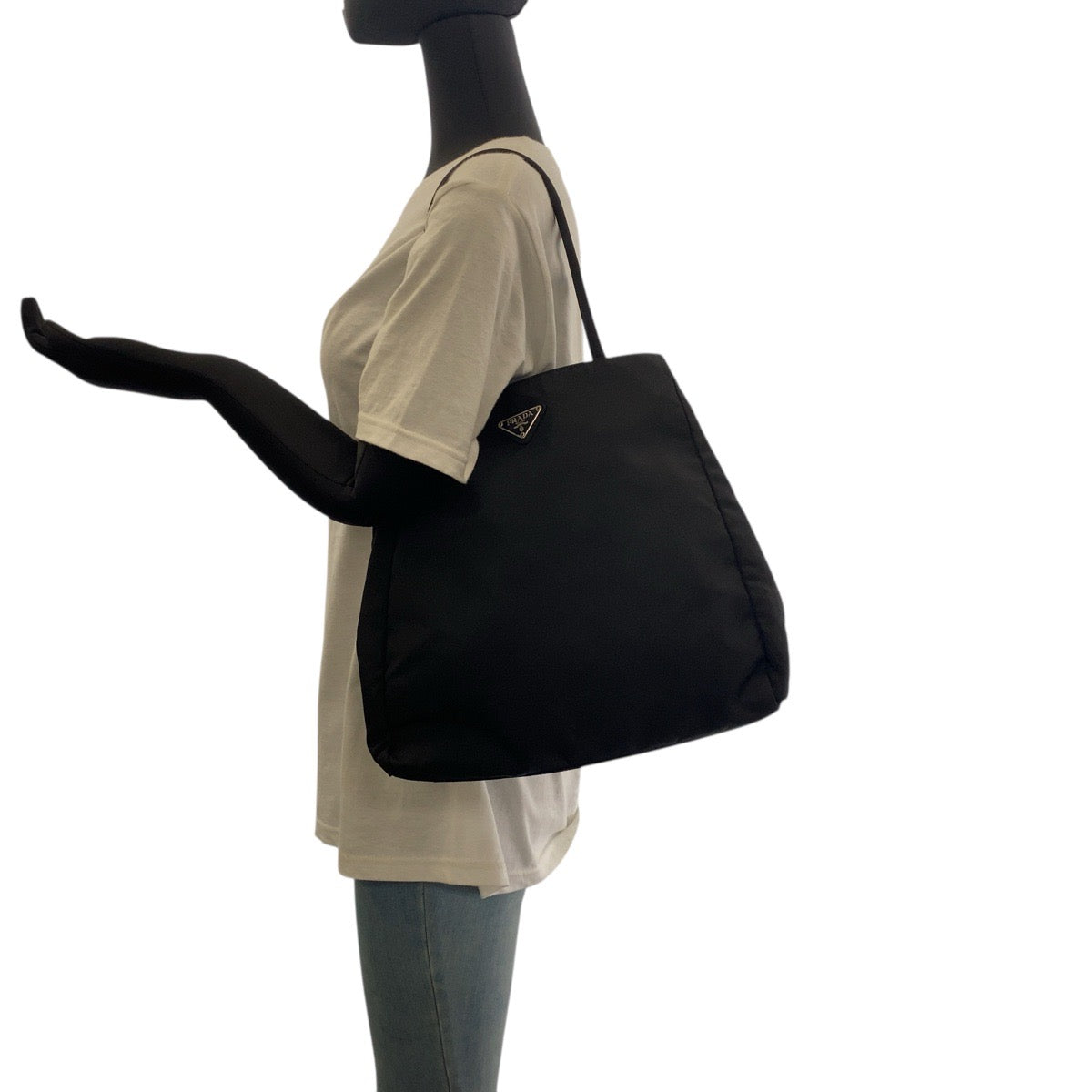 PRADA Tote Bag Nylon Black SilverMetal Test Triangle With logo
