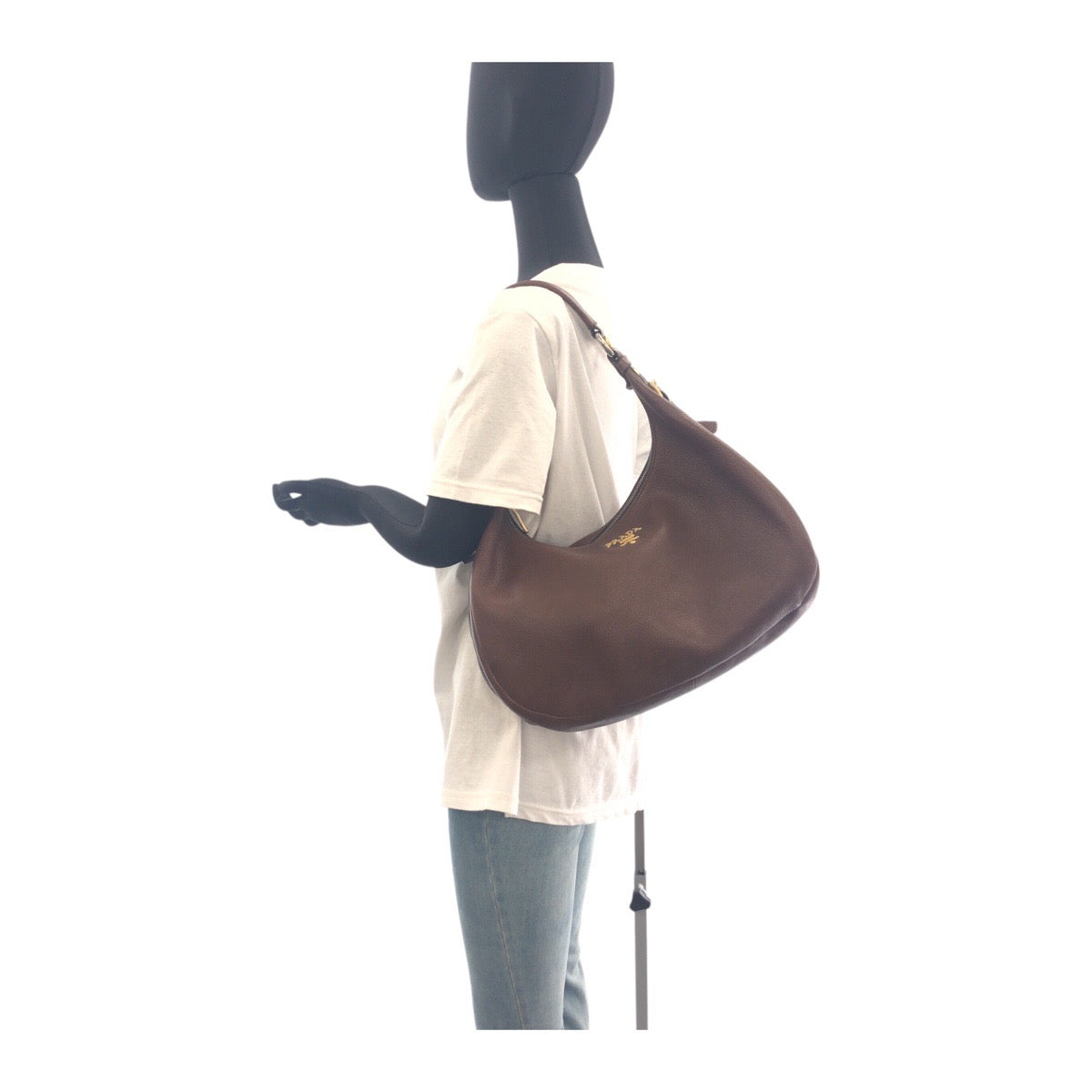 PRADA Shoulder Bag leather Brown Gold Metal Vitterodino