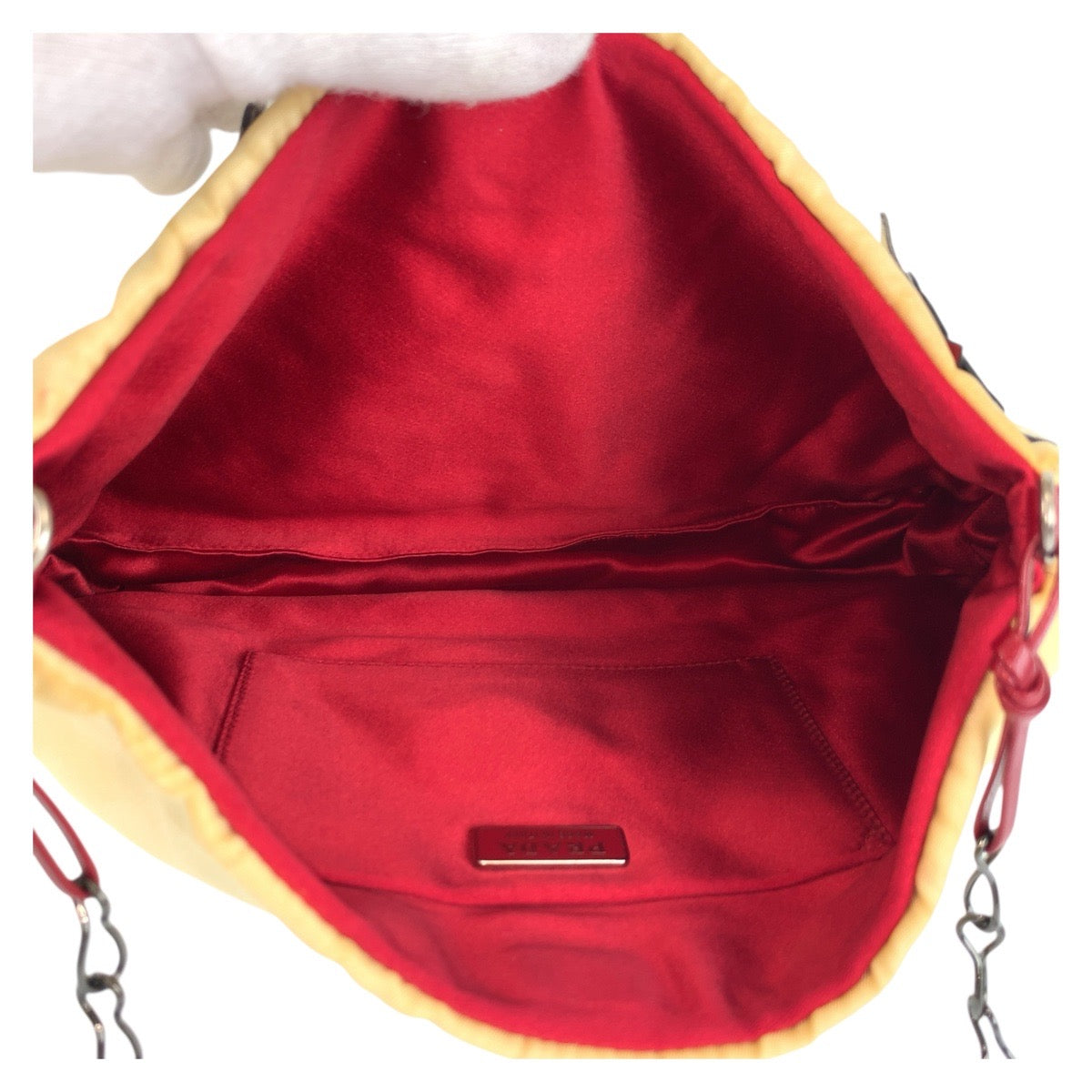 PRADA Shoulder Bag Nylon Beige Red SilverMetal Triangle With logo