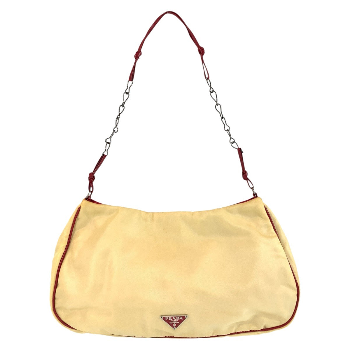 PRADA Shoulder Bag Nylon Beige Red SilverMetal Triangle With logo