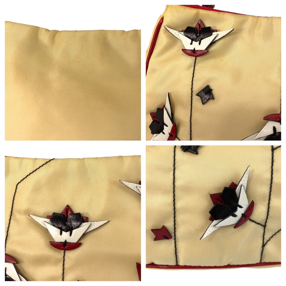 PRADA Shoulder Bag Nylon Beige Red SilverMetal Triangle With logo