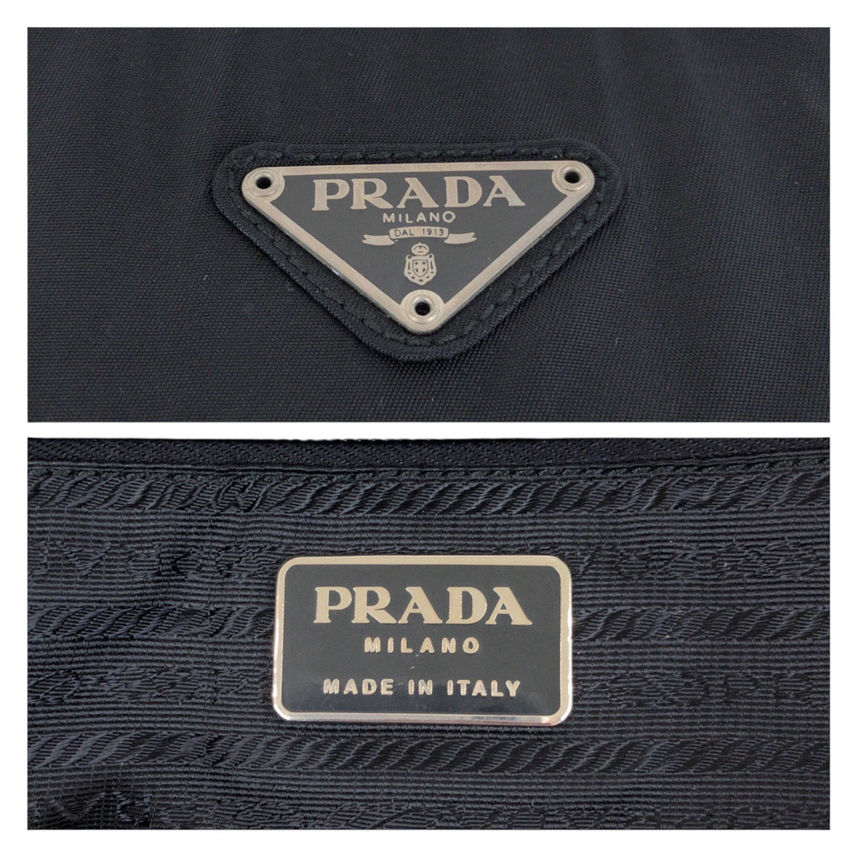 PRADA Tote Bag Nylon Black SilverMetal Test Triangle With logo