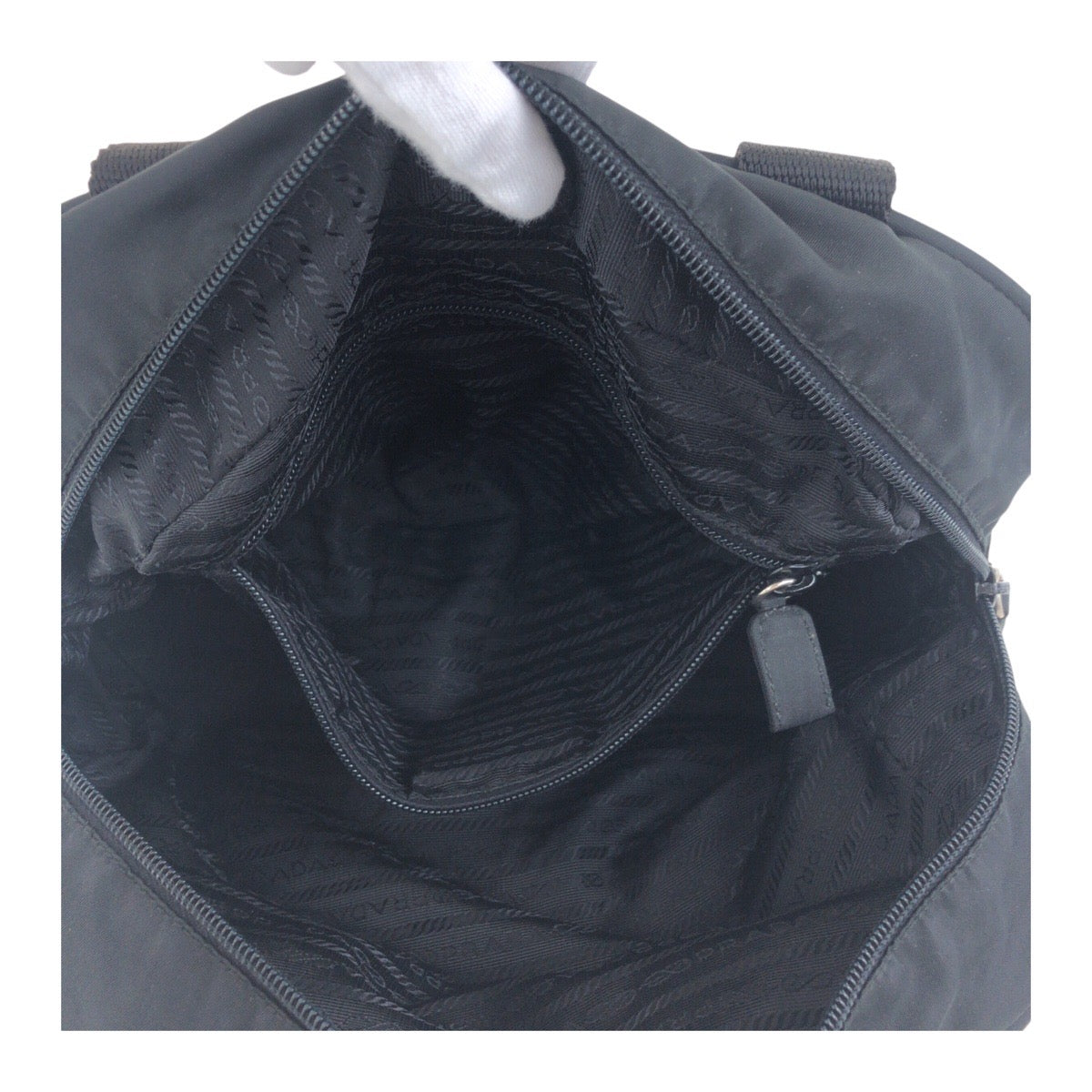 PRADA Tote Bag Nylon Black SilverMetal Test Triangle With logo