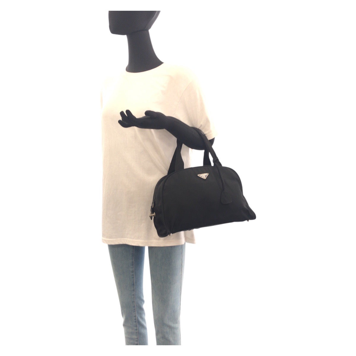 PRADA Tote Bag Nylon Black SilverMetal Test Triangle With logo
