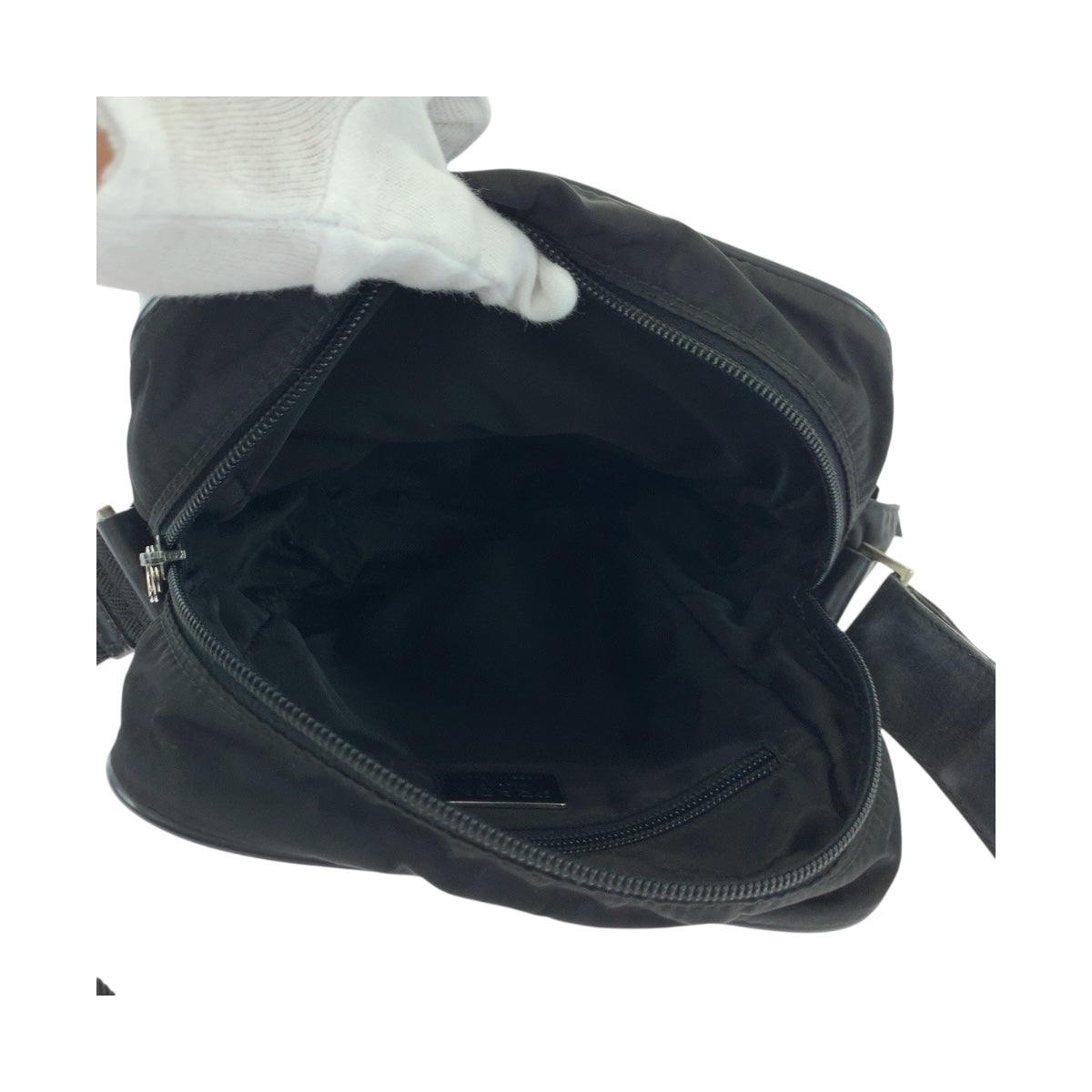 PRADA Shoulder Bag Nylon Black Silver Metal Test Triangle With logo