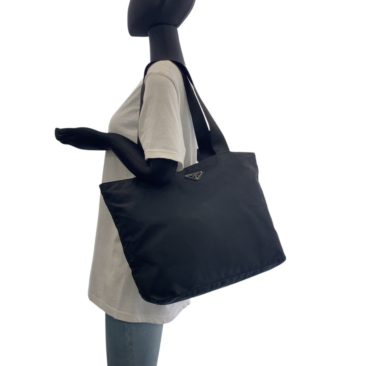 PRADA Tote Bag Nylon Black SilverMetal Test Triangle With logo