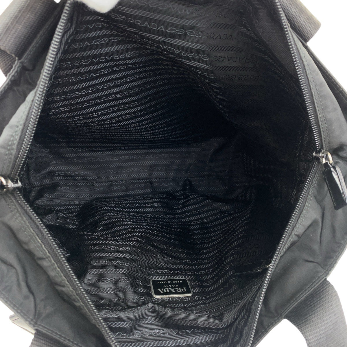 PRADA Tote Bag Nylon Black SilverMetal Test Triangle With logo