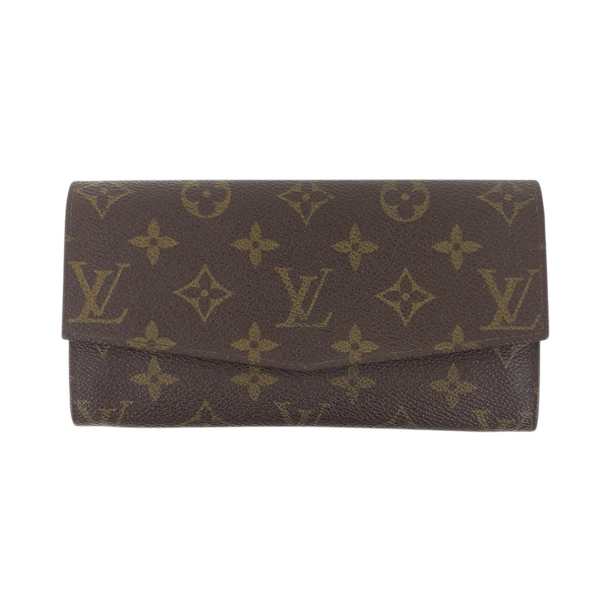LOUIS VUITTON Long Wallet Purse M61724 PVC Brown Gold Metal Monogram Pochette Porto Monnet Credit