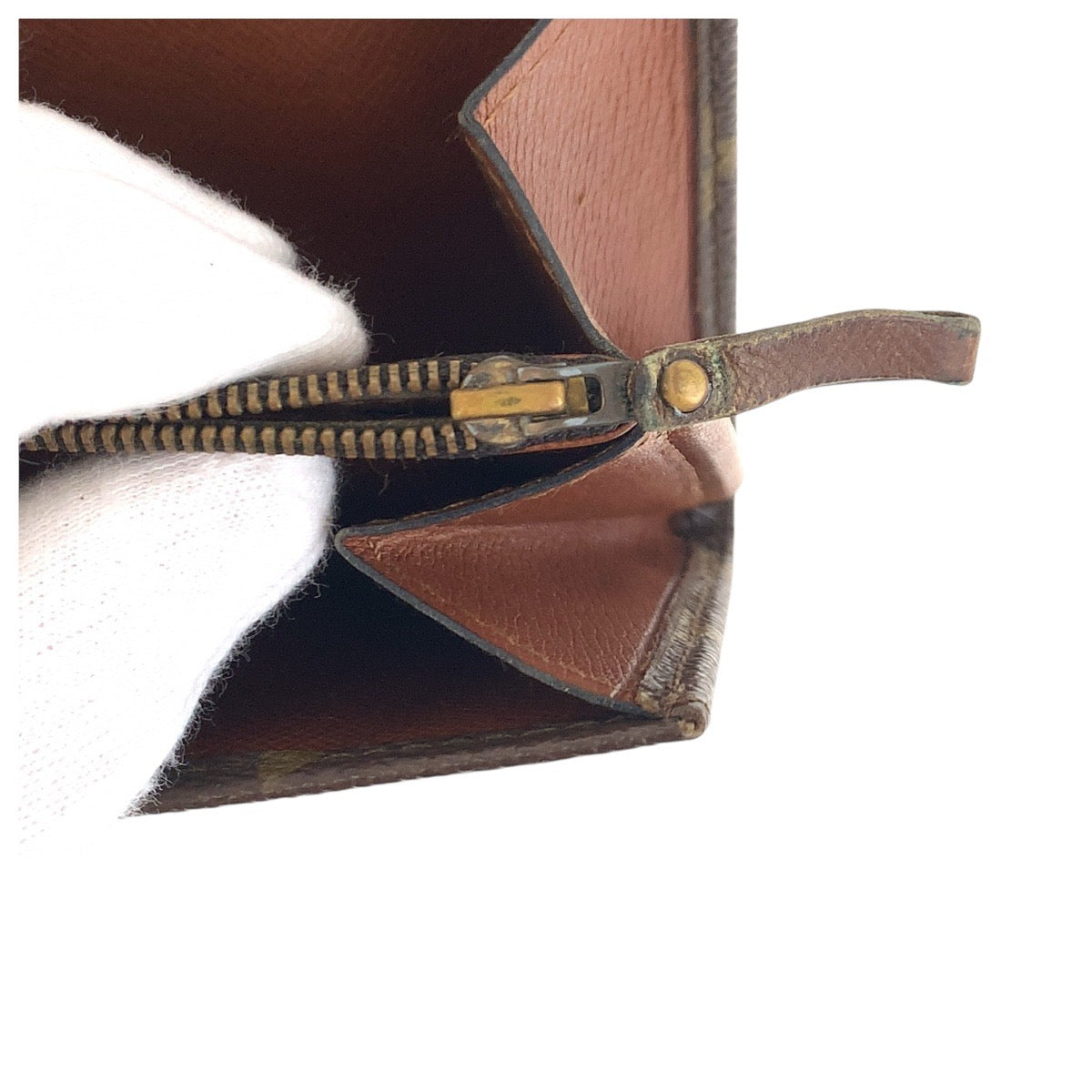 LOUIS VUITTON Long Wallet Purse M61724 PVC Brown Gold Metal Monogram Pochette Porto Monnet Credit