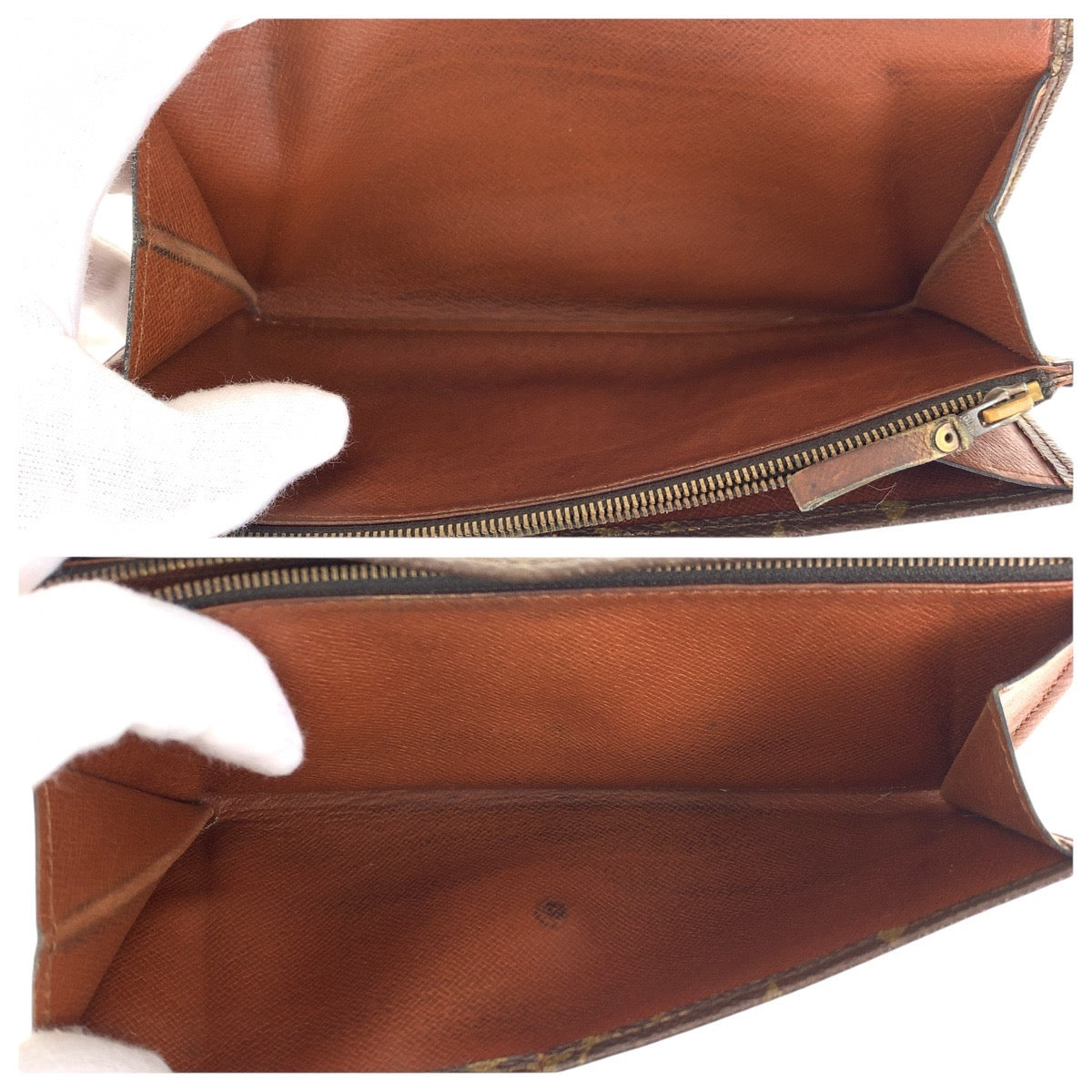 LOUIS VUITTON Long Wallet Purse M61724 PVC Brown Gold Metal Monogram Pochette Porto Monnet Credit