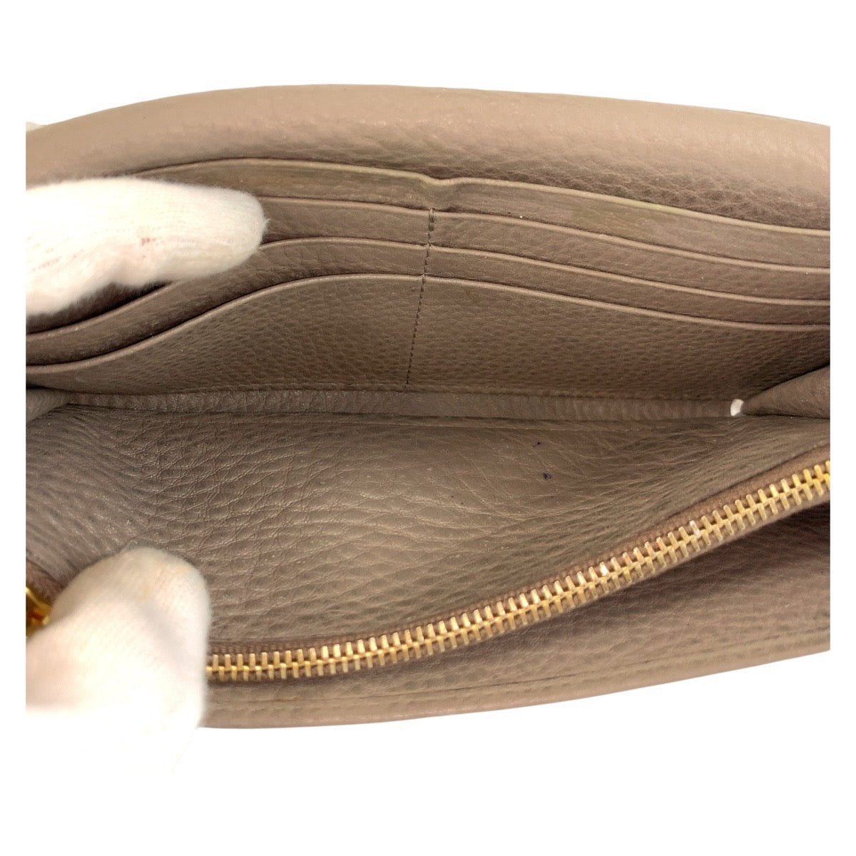 PRADA Long Wallet Purse leather Greige Gold Metal logo