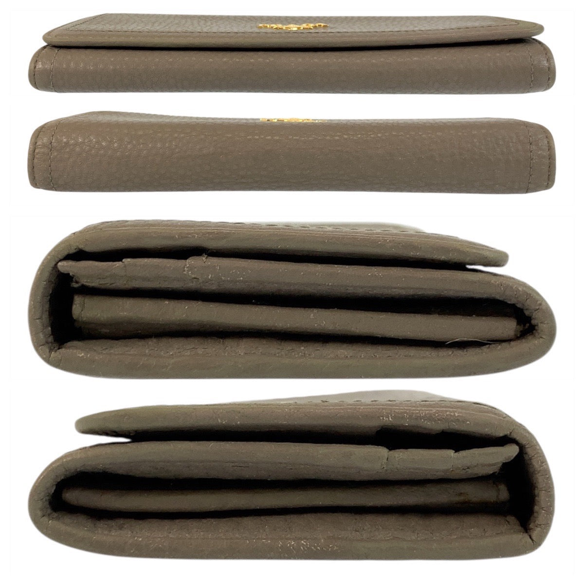 PRADA Long Wallet Purse leather Greige Gold Metal logo