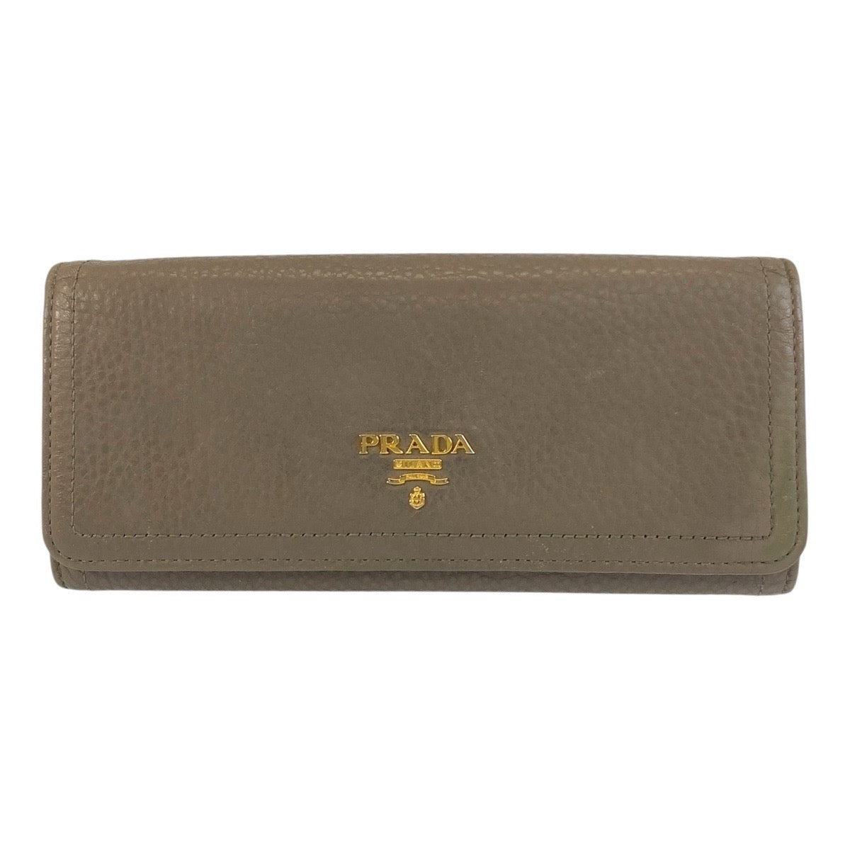 PRADA Long Wallet Purse leather Greige Gold Metal logo